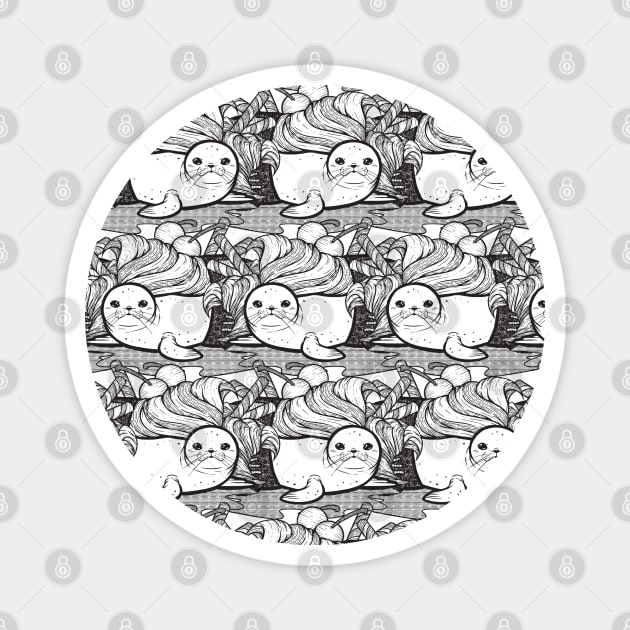 Sundae Seal Line Art Seamless Pattern Magnet by zarya_kiqo